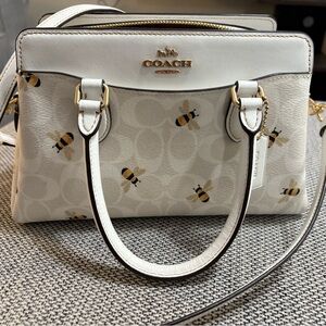 Coach White Satchel with Gold Accents and Signature Style